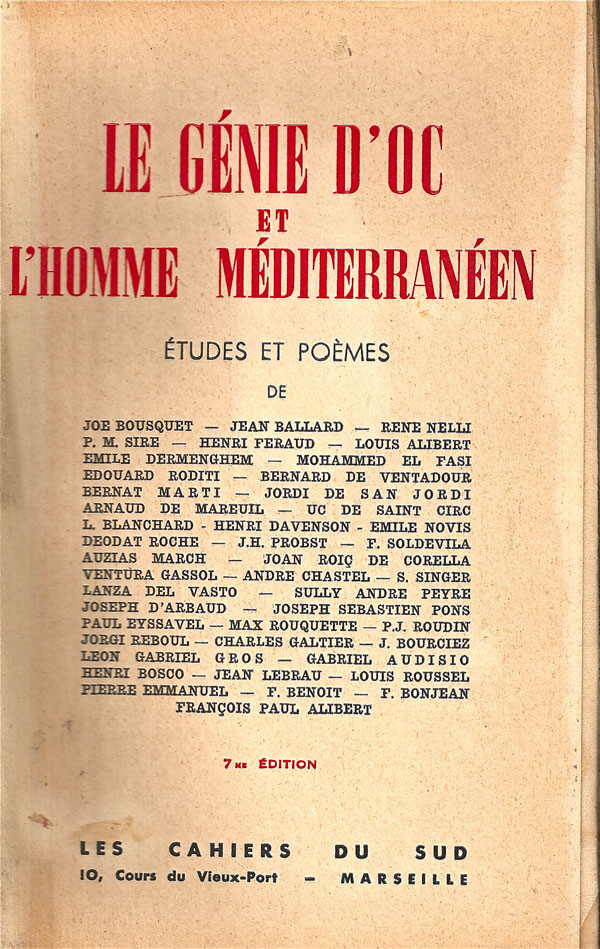 Couverture des Cahiers du Sud (N° spécial « Génie d’Oc »)