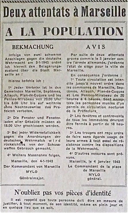 Avis d’état de siège. Le Petit Provençal, 5 janvier 1943